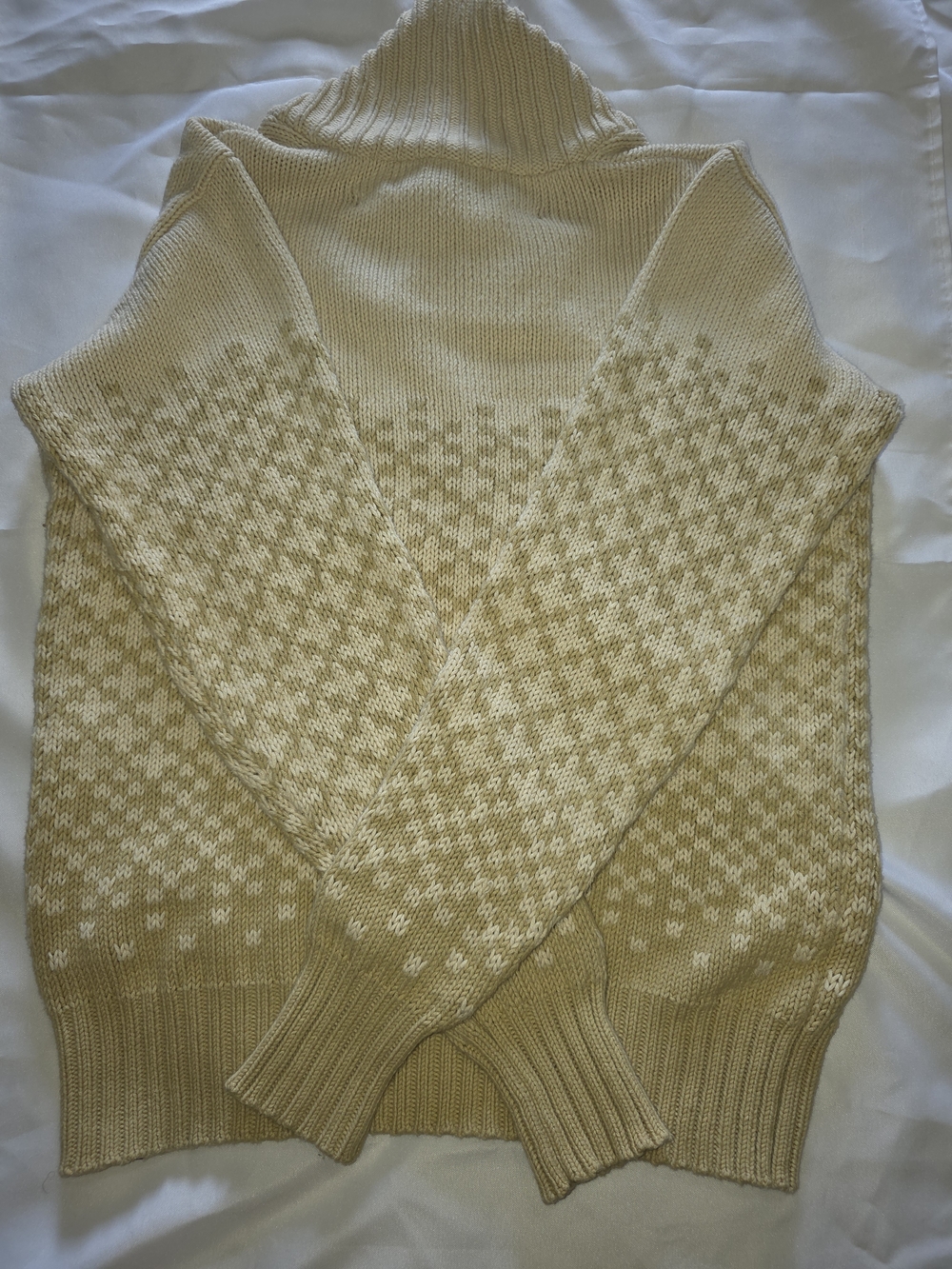Cream Patterned Shawl-Collar Men's Sweater Size XL - Picture 3 of 4